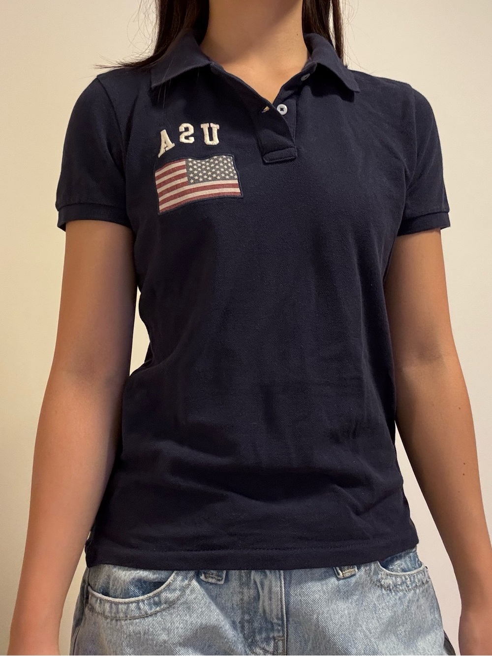 Brandy Melville Navy Polo with USA Patch